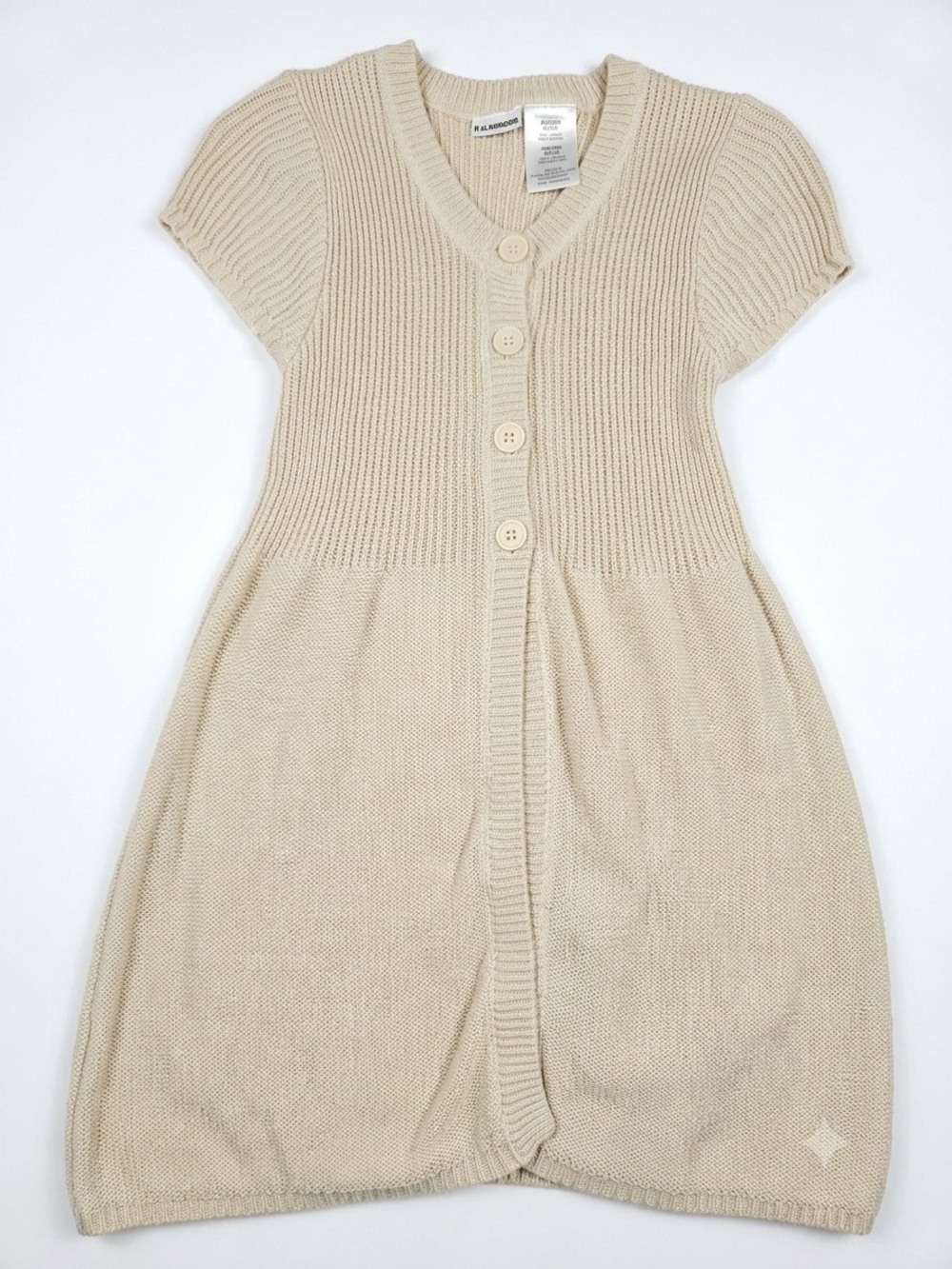 Girls' Cream Knit Button-Front Dress